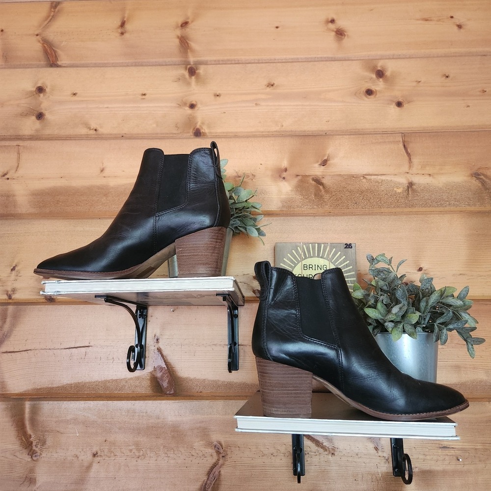 Madewell Regan Black Stretch Leather Block Heel Boot Pull-On Ankle Booties Sz 10 - Picture 5 of 11